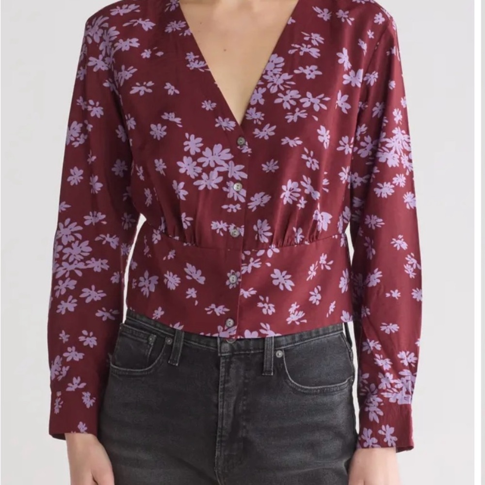 Madewell Burgundy Floral V-Neck Blouse